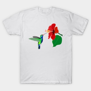 Hummingbird and red hibiscus flower T-Shirt